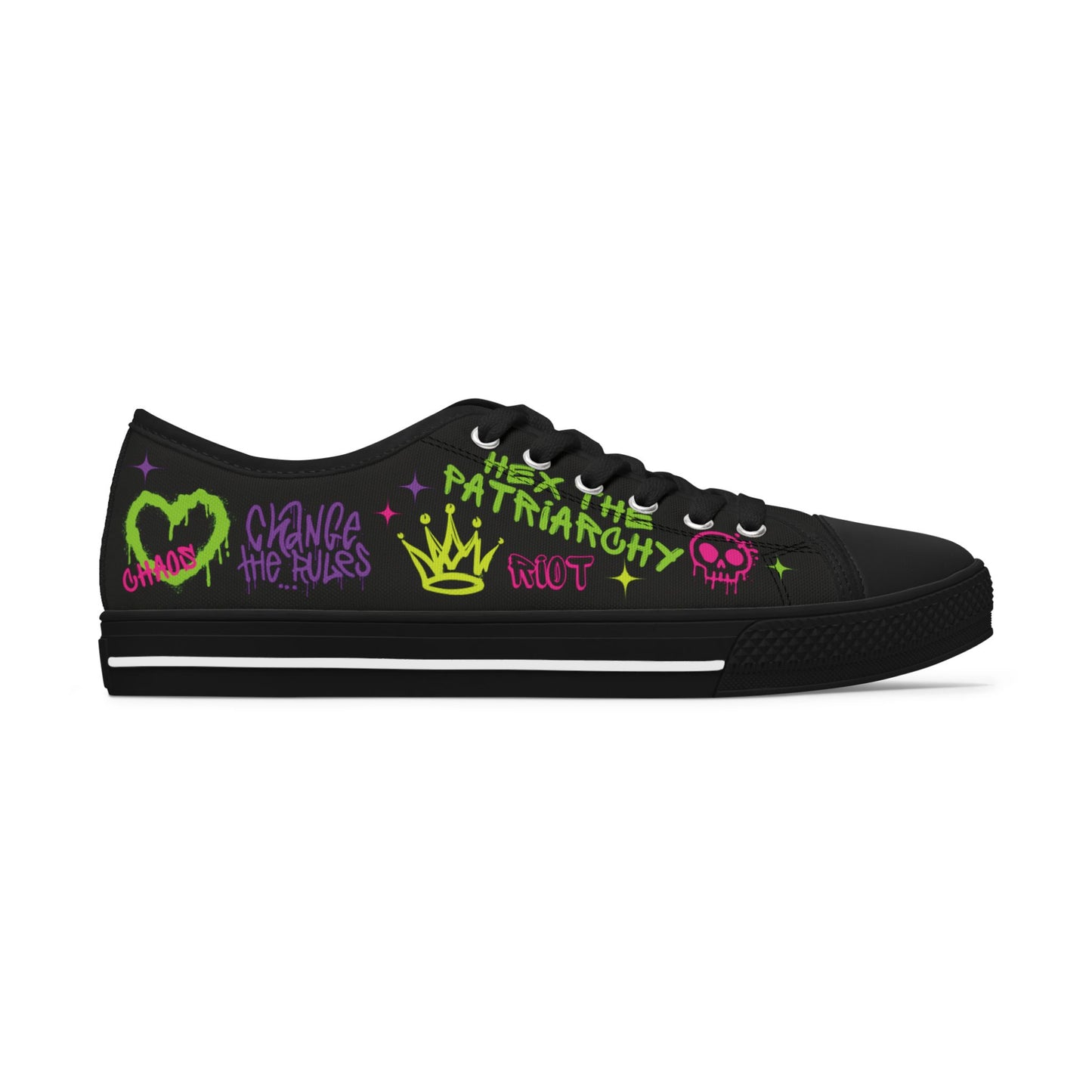 Rage Against the Patriarchy Graffiti Women’s Low-Top Sneakers – Bold, Feminist Streetwear Footwear