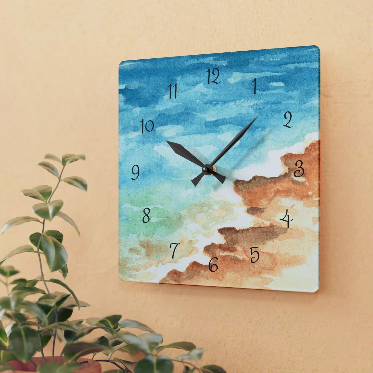 Nautical Watercolor Acrylic Wall Clock - Coastal Home Decor