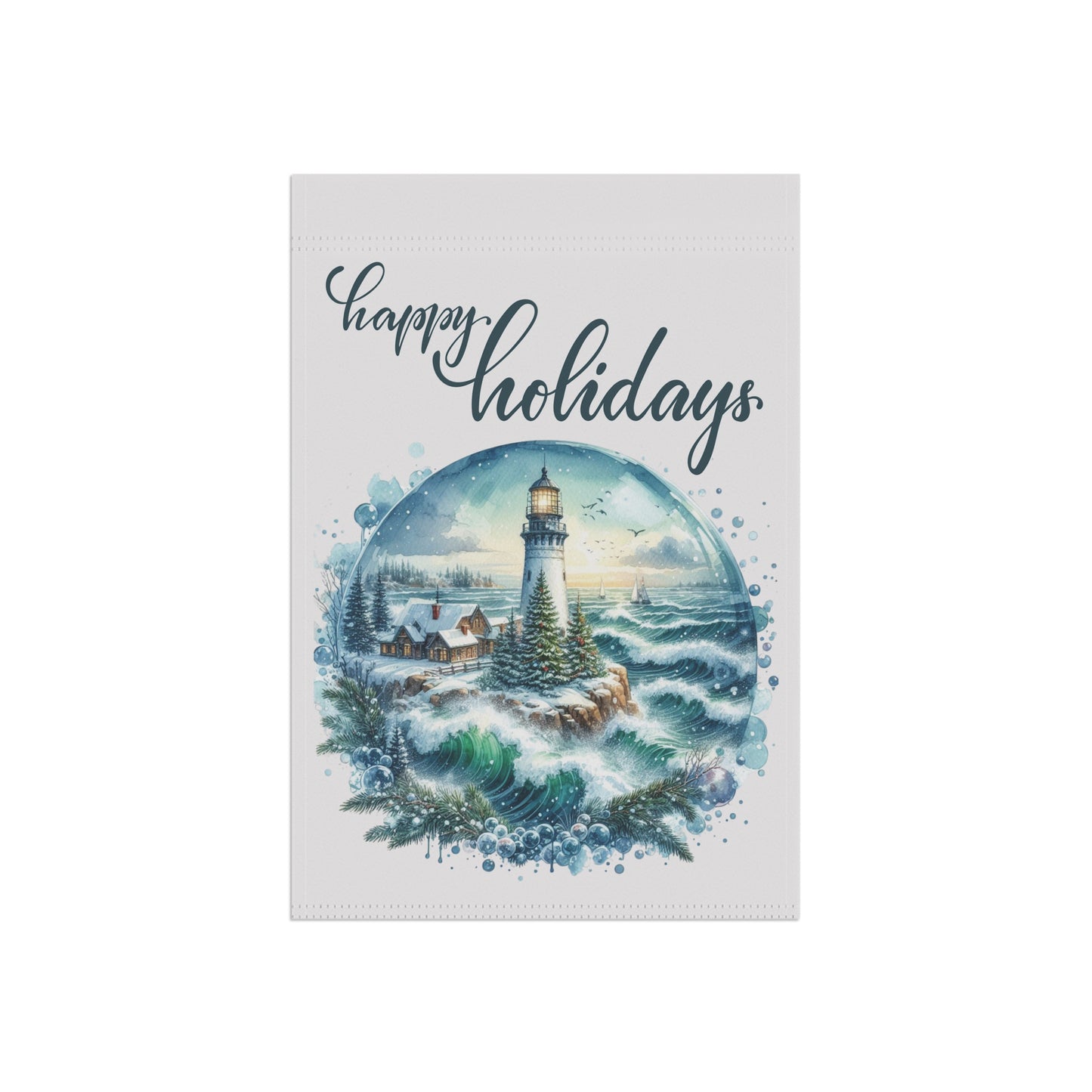 Christmas at the Lighthouse Holiday Garden Banner – Coastal Christmas Outdoor Decor