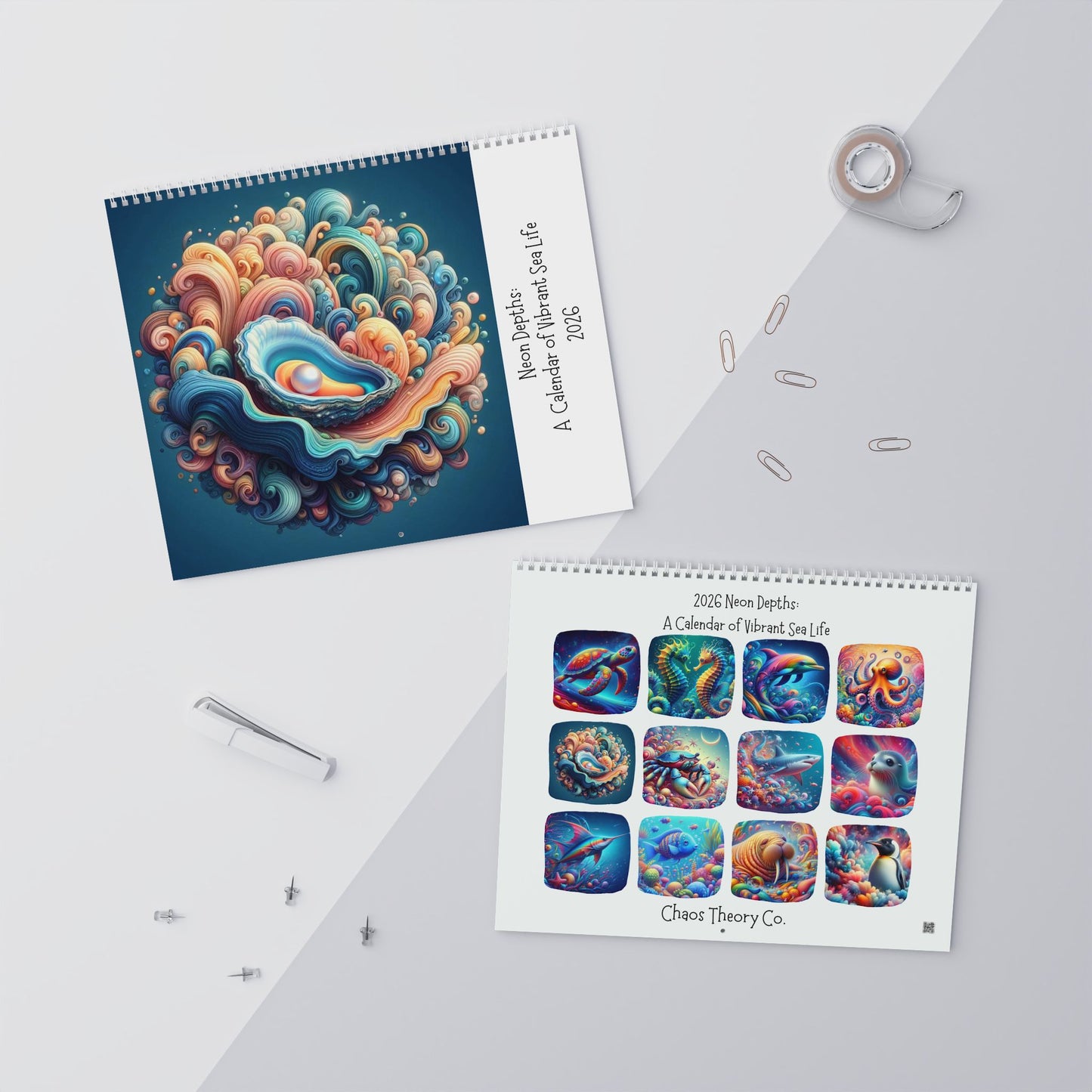 Neon Depths 2026 Wall Calendar – Vibrant Sea Life Art