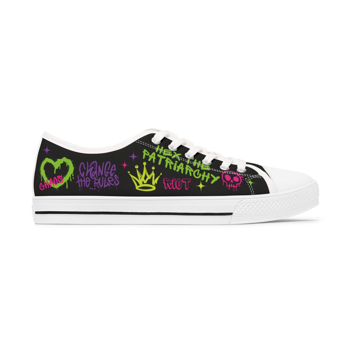 Rage Against the Patriarchy Graffiti Women’s Low-Top Sneakers – Bold, Feminist Streetwear Footwear