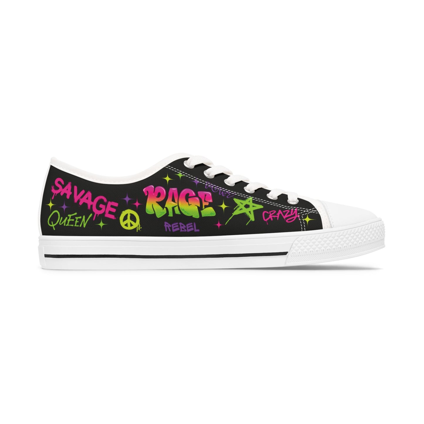 Rage Against the Patriarchy Graffiti Women’s Low-Top Sneakers – Bold, Feminist Streetwear Footwear