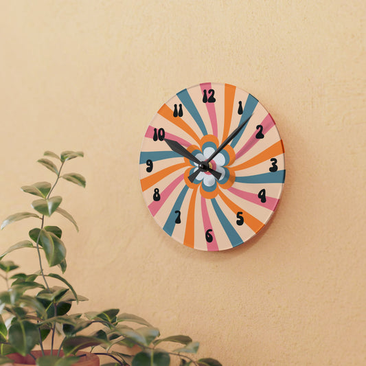 Retro Flower Acrylic Wall Clock – Mid-Century Modern Wall Decor in Round or Square