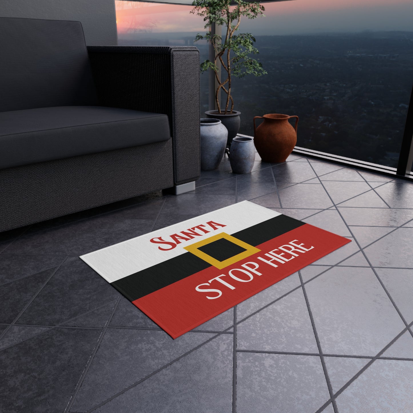 Santa Stop Here Holiday Doormat – Festive Christmas Outdoor Welcome Mat