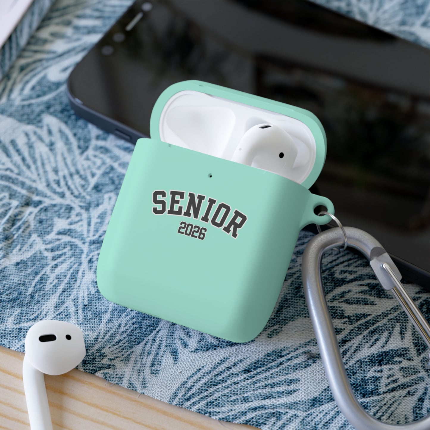 Senior 2026 AirPods Case Cover – Protective TPU Case with Carabiner
