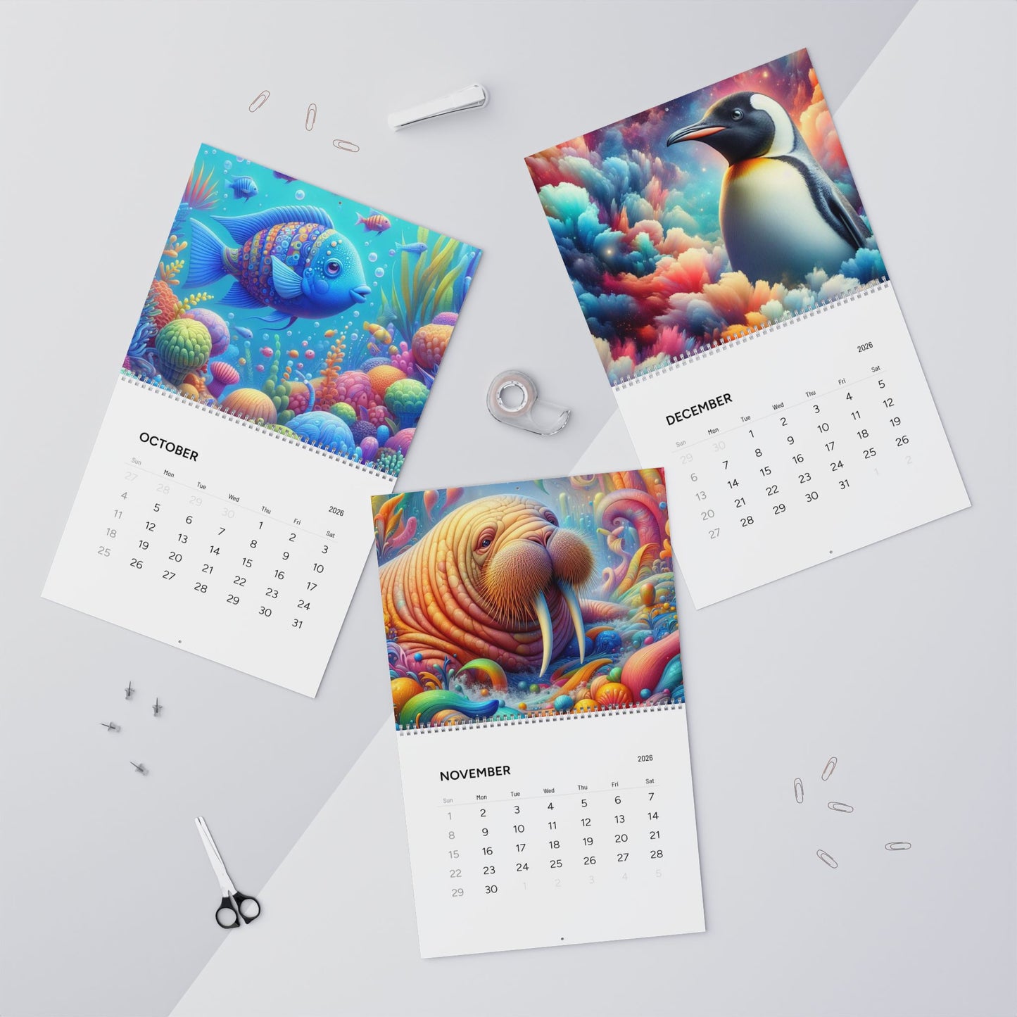 Neon Depths 2026 Wall Calendar – Vibrant Sea Life Art
