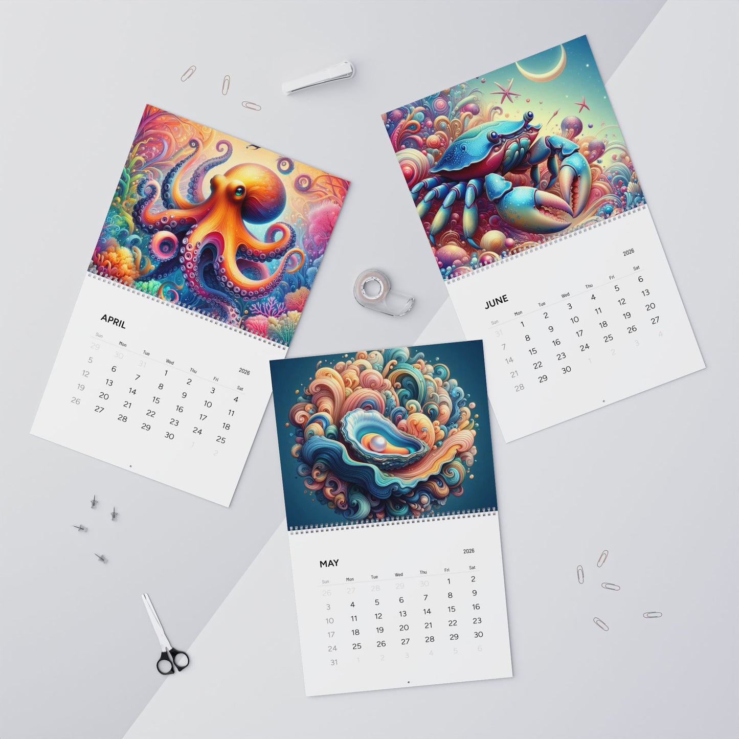Neon Depths 2026 Wall Calendar – Vibrant Sea Life Art