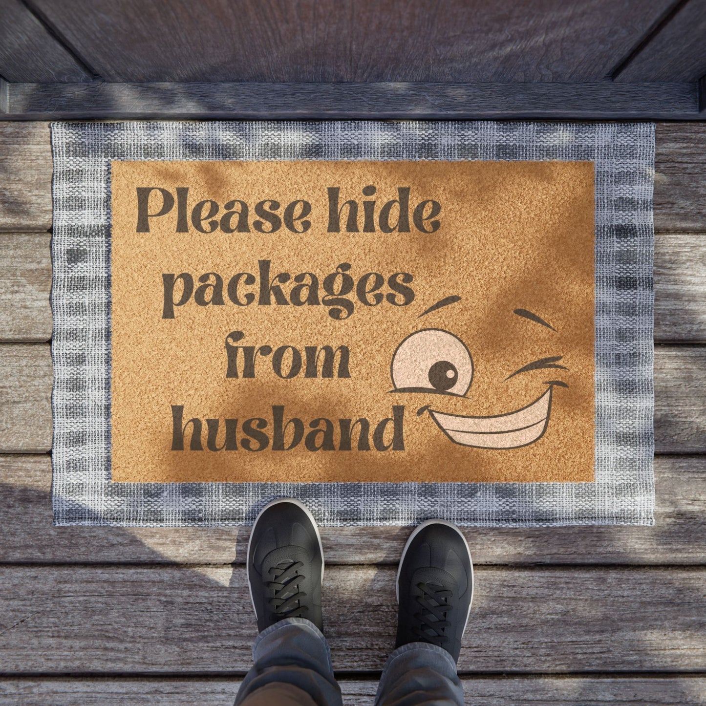 Funny Doormat  Please Hide Packages From Husband - Humorous Outdoor Entry Mat