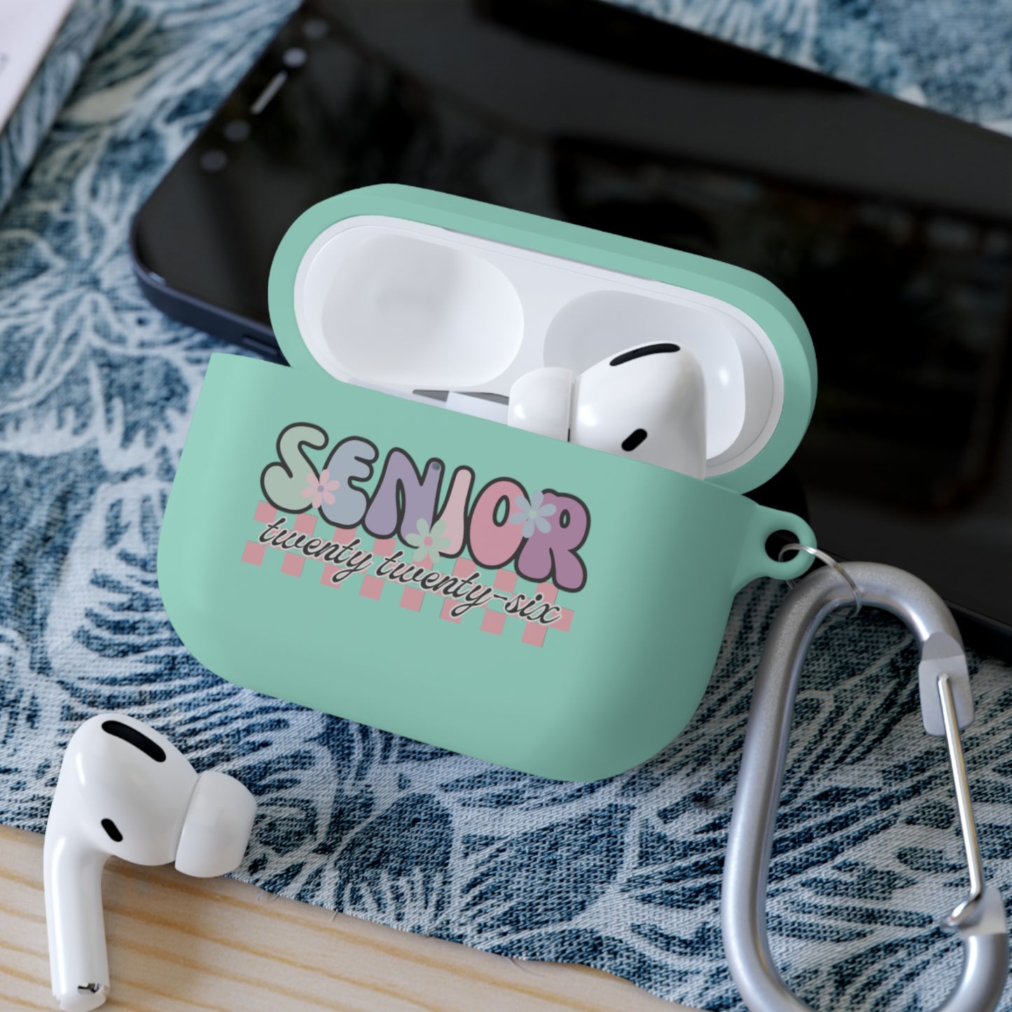 Retro Senior Pastel Class of 2026 AirPods Case Cover – TPU Protective Case with Carabiner