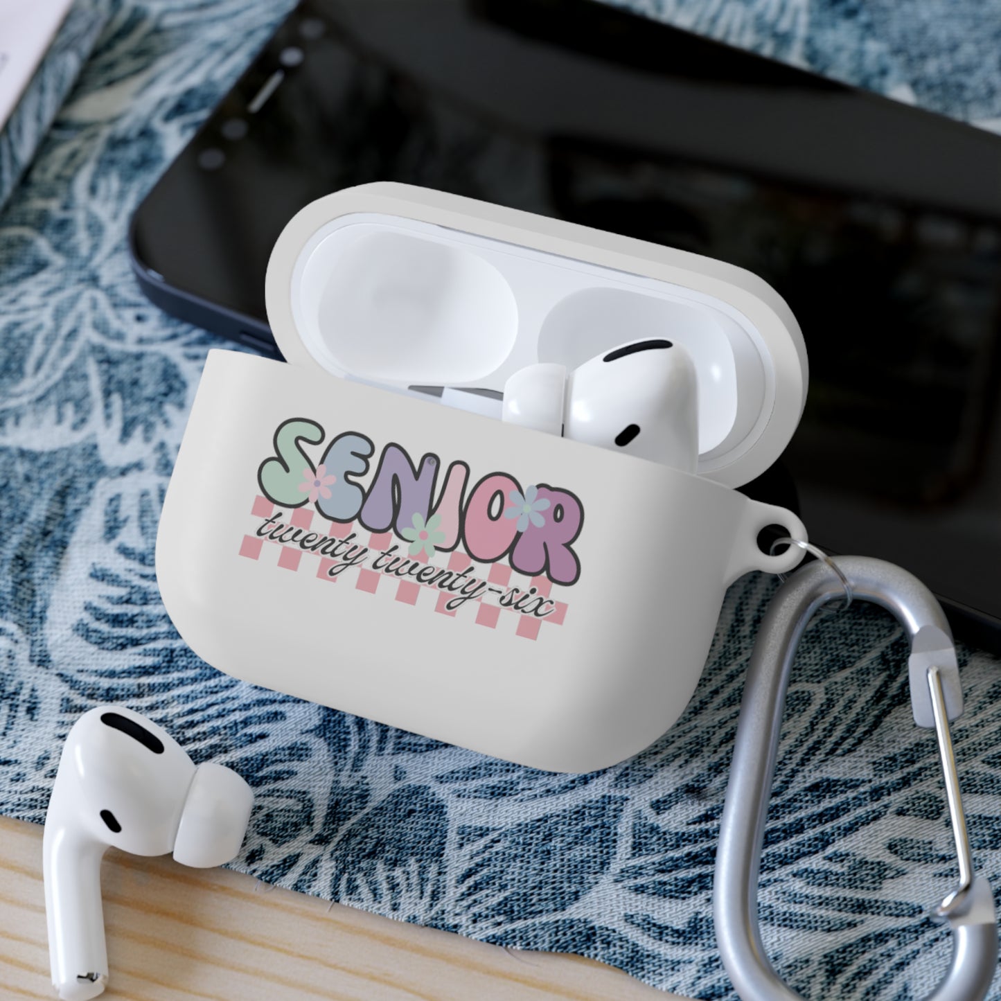 Retro Senior Pastel Class of 2026 AirPods Case Cover – TPU Protective Case with Carabiner