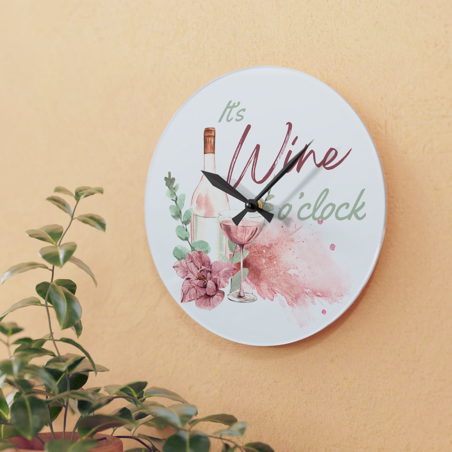 It's Wine O'Clock Floral Acrylic Wall Clock – Fun & Stylish Decor for Wine Lovers