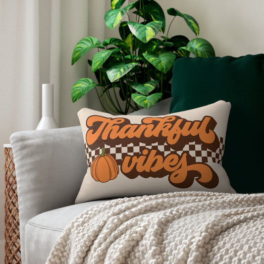Thankful Vibes Retro Lumbar Pillow – Cozy Thanksgiving & Autumn Home Décor Accent
