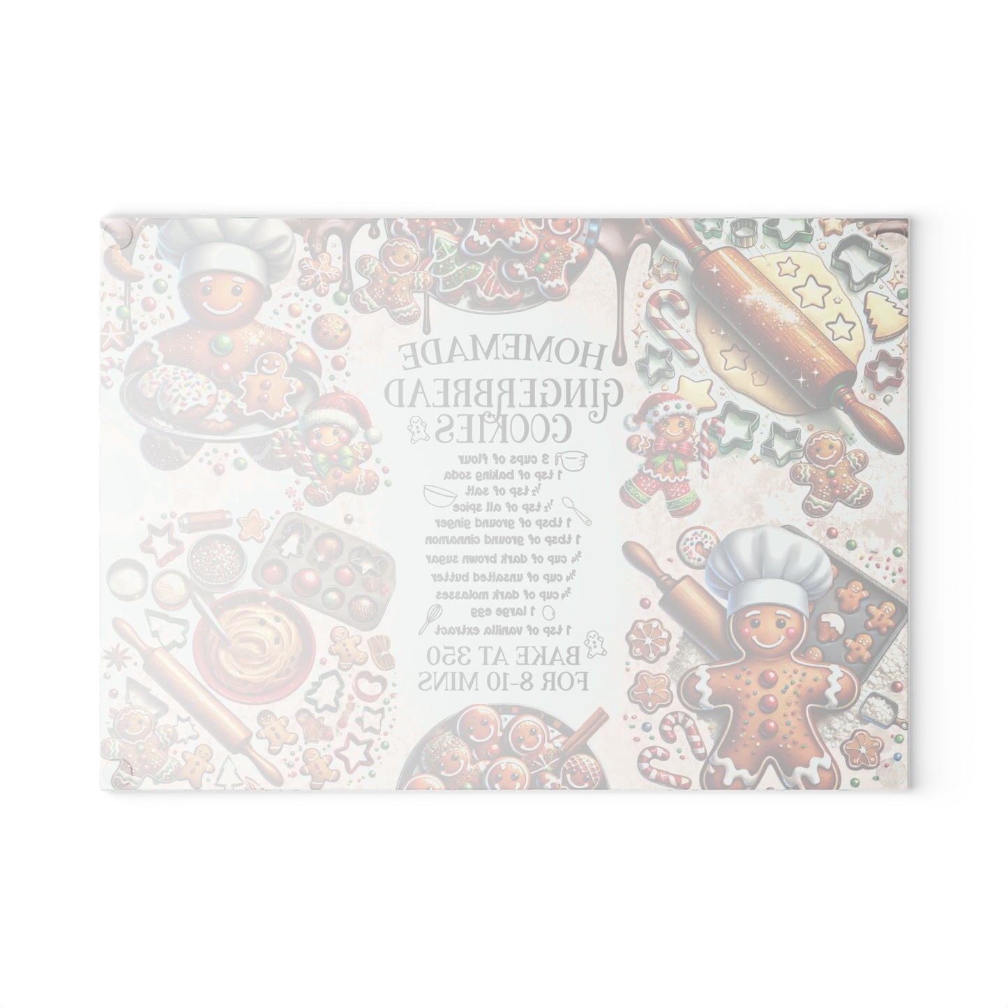 Whimsical Gingerbread Recipe Glass Cutting Board – Festive Kitchen Decor