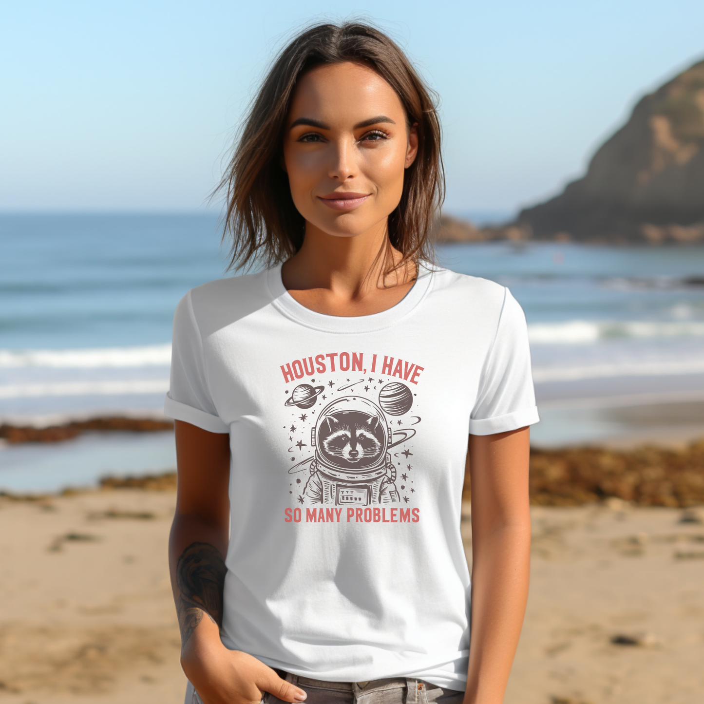 Houston I Have So Many Problems - Raccoon Astronaut T-Shirt – Funny Space Graphic Tee