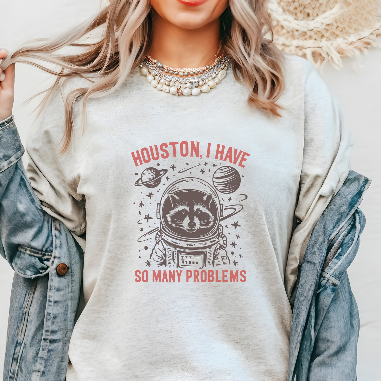 Houston I Have So Many Problems - Raccoon Astronaut T-Shirt – Funny Space Graphic Tee
