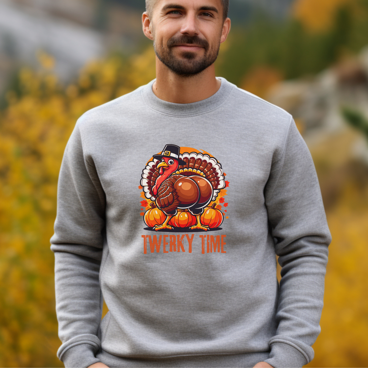 Twerky Time Men’s Thanksgiving Sweatshirt – Funny Turkey Holiday Crewneck