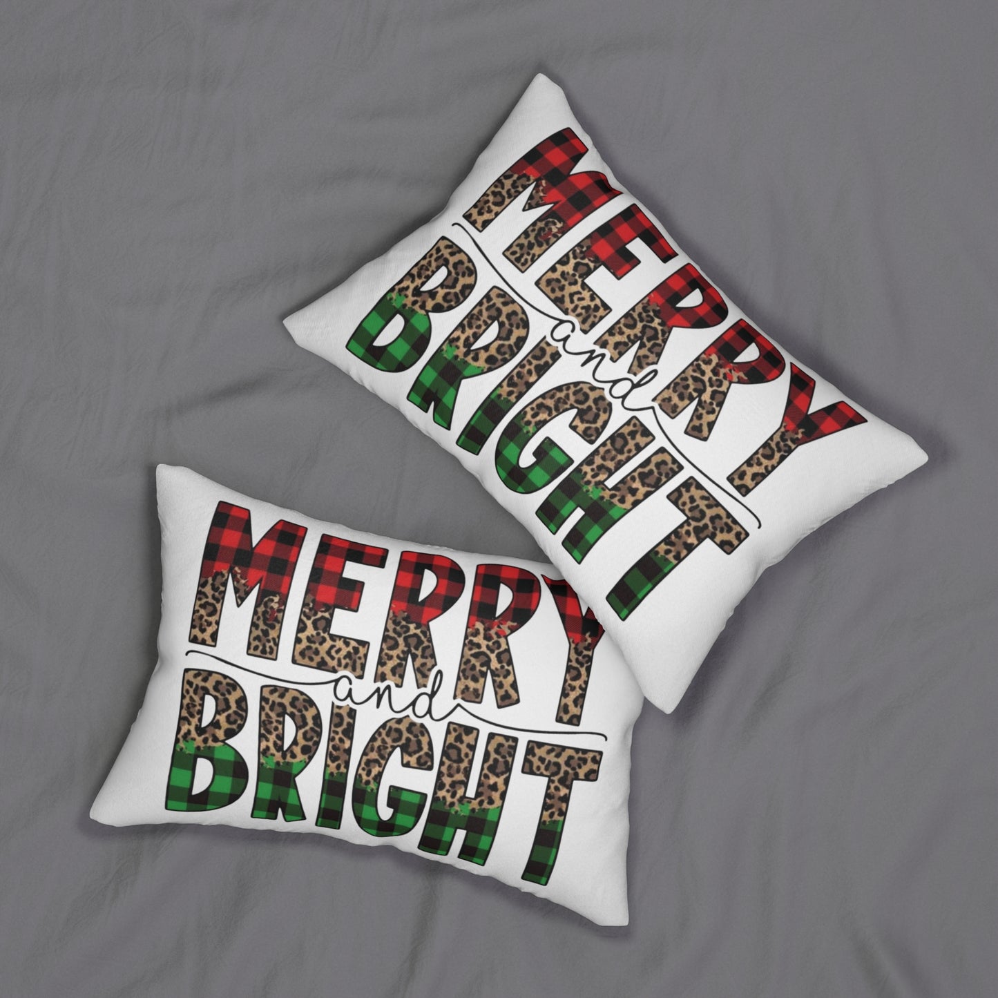 Merry and Bright Lumbar Christmas Pillow – Festive Holiday Accent Cushion - 20" x 14"