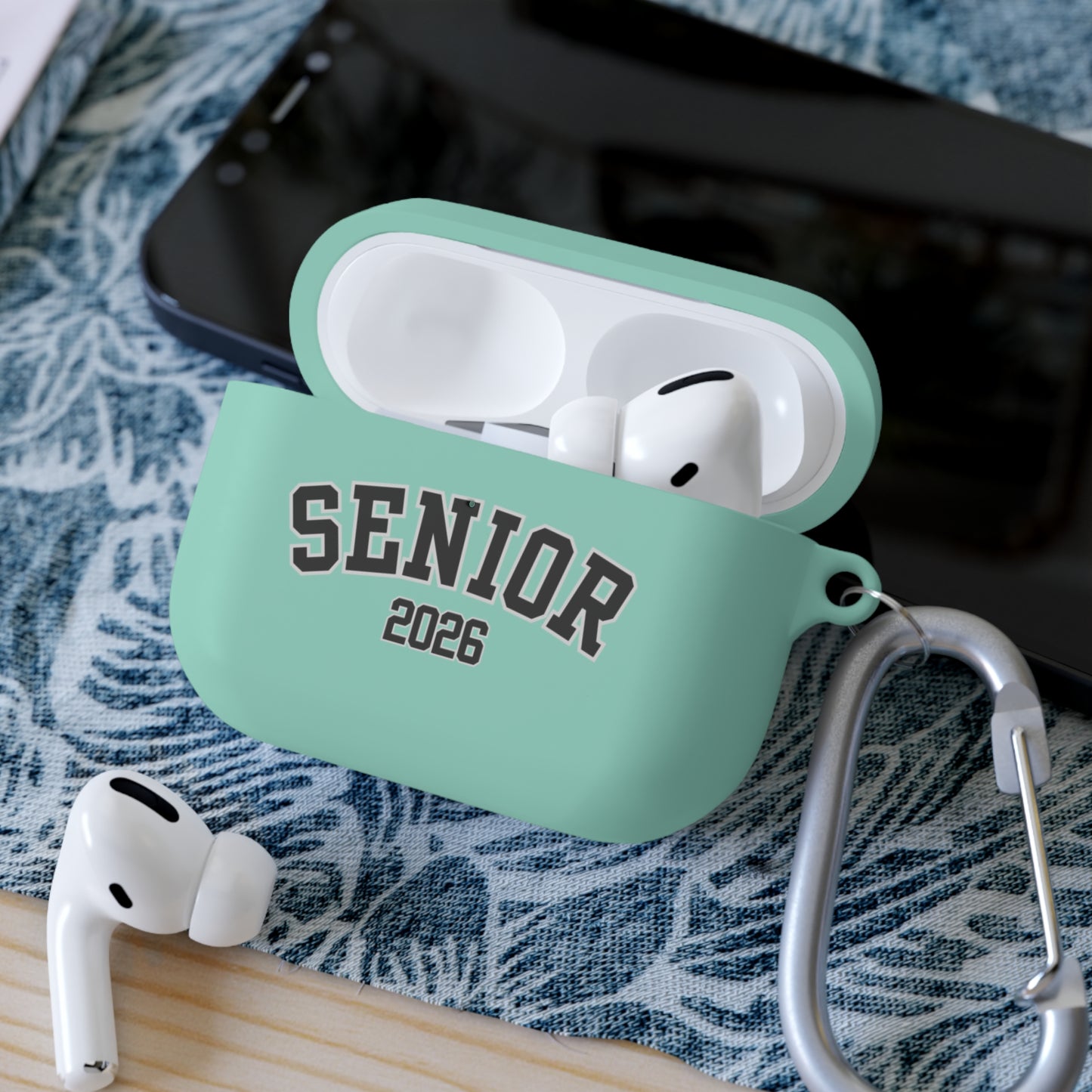 Senior 2026 AirPods Case Cover – Protective TPU Case with Carabiner
