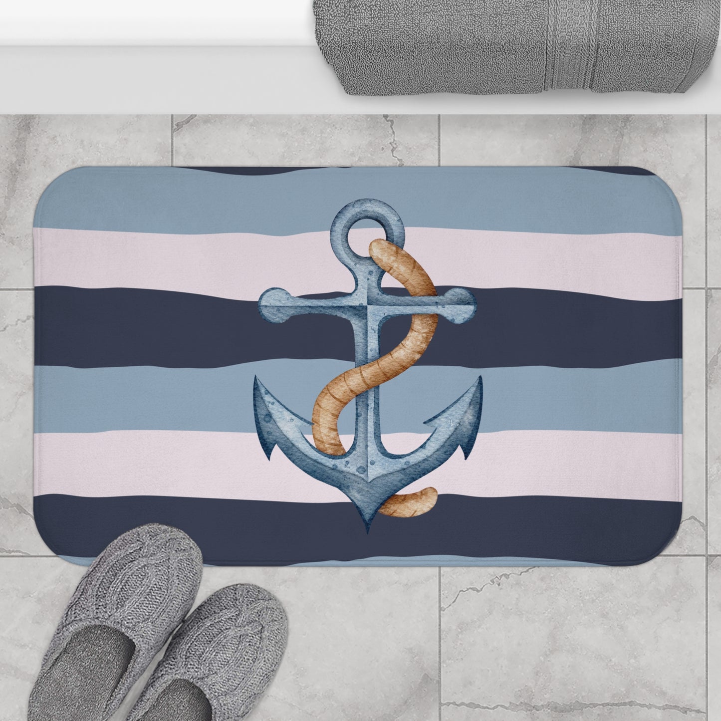 Nautical Spirit Bath Mat – Coastal Microfiber Bath Rug with Anti-Slip Backing