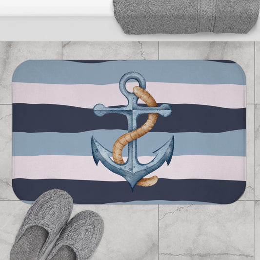 Nautical Spirit Bath Mat – Coastal Microfiber Bath Rug with Anti-Slip Backing