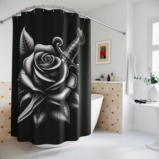 Rose & Dagger Shower Curtain – Gothic Bathroom Decor, Polyester Shower Curtain