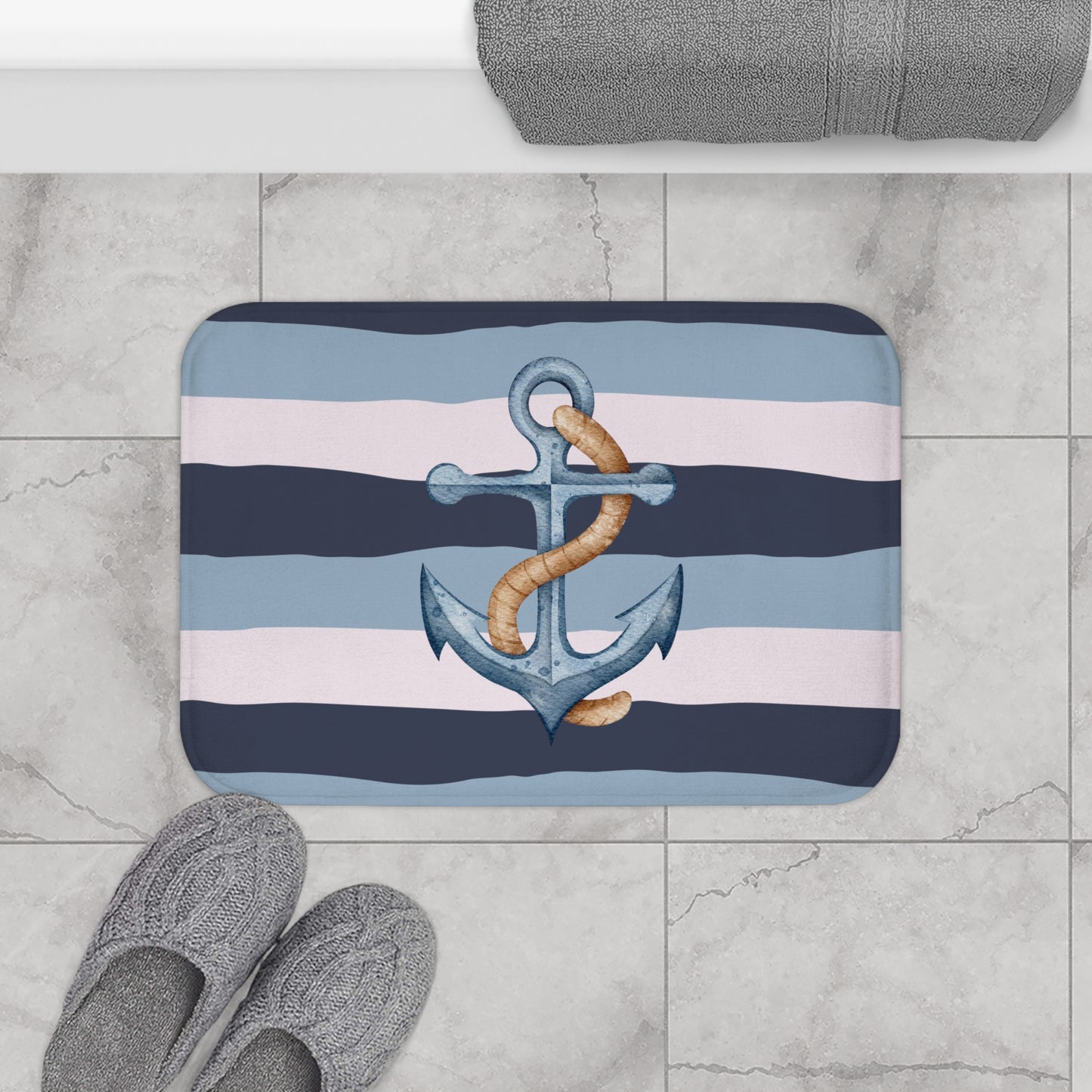 Nautical Spirit Bath Mat – Coastal Microfiber Bath Rug with Anti-Slip Backing