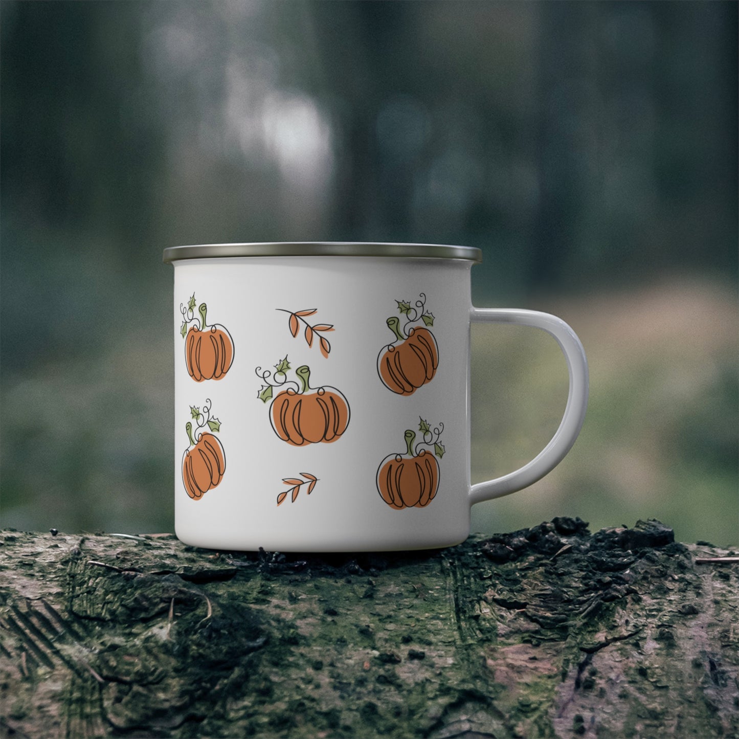 Simply Pumpkins Enamel Mug – Cozy Fall Campfire Mug
