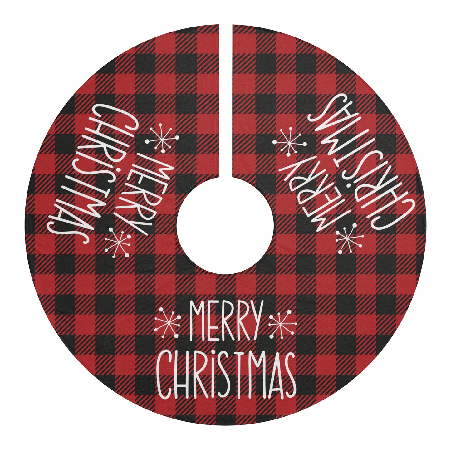 Merry Christmas Tree Skirt – Red Plaid Christmas Tree Base with Cozy Fleece