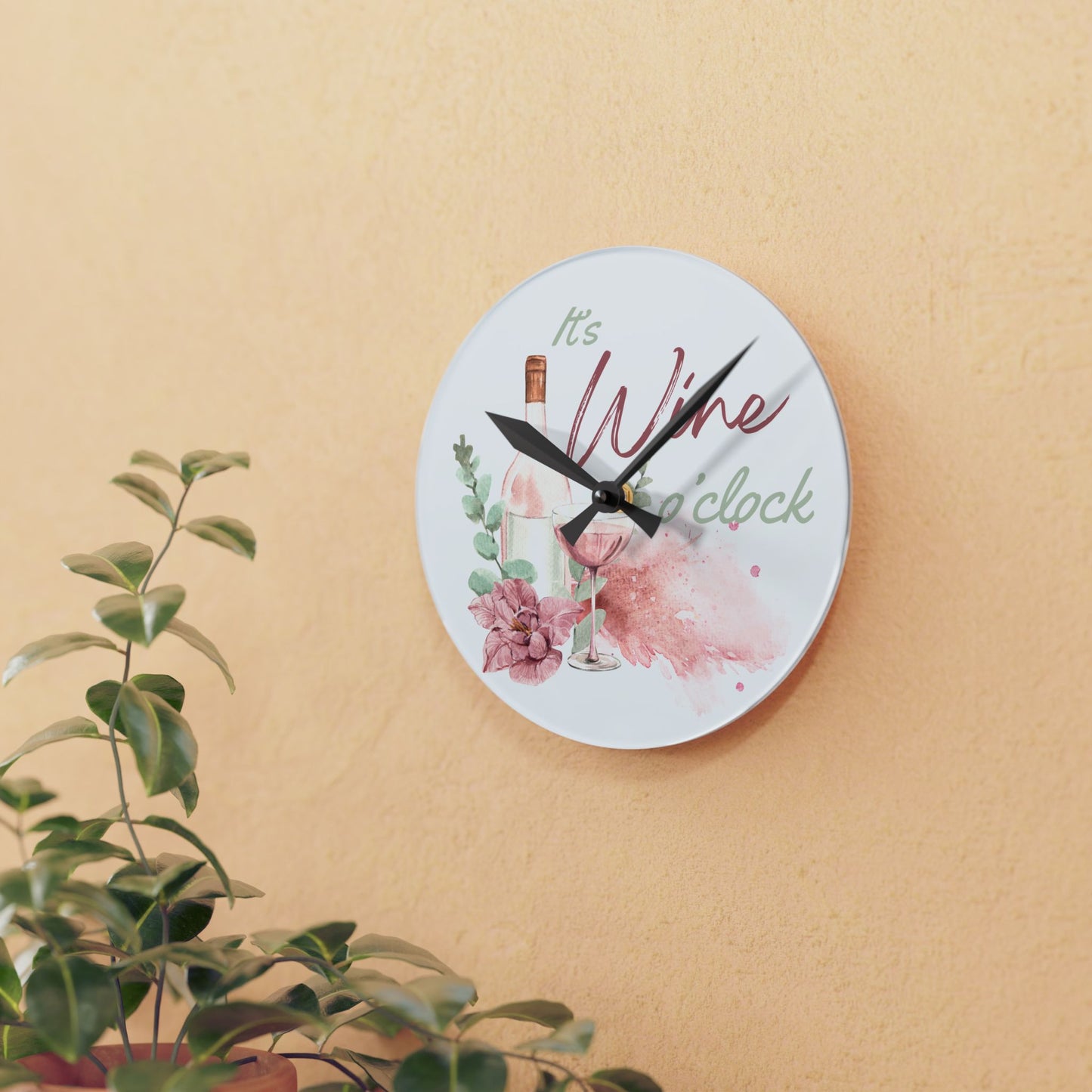 It's Wine O'Clock Floral Acrylic Wall Clock – Fun & Stylish Decor for Wine Lovers