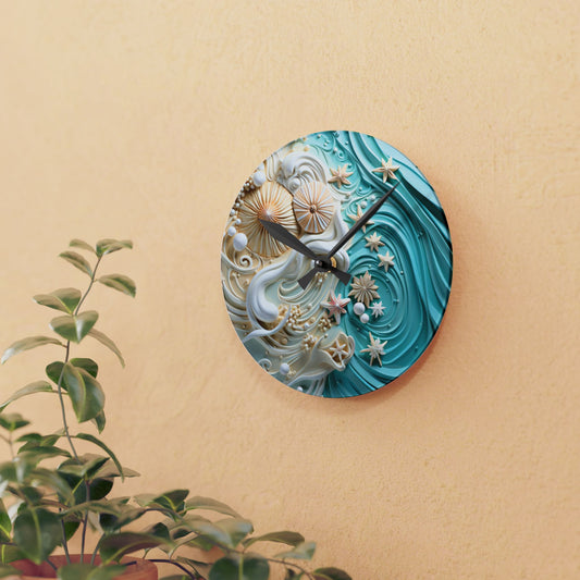 Ocean Waves & Seashells Acrylic Wall Clock – Coastal Charm for Any Room