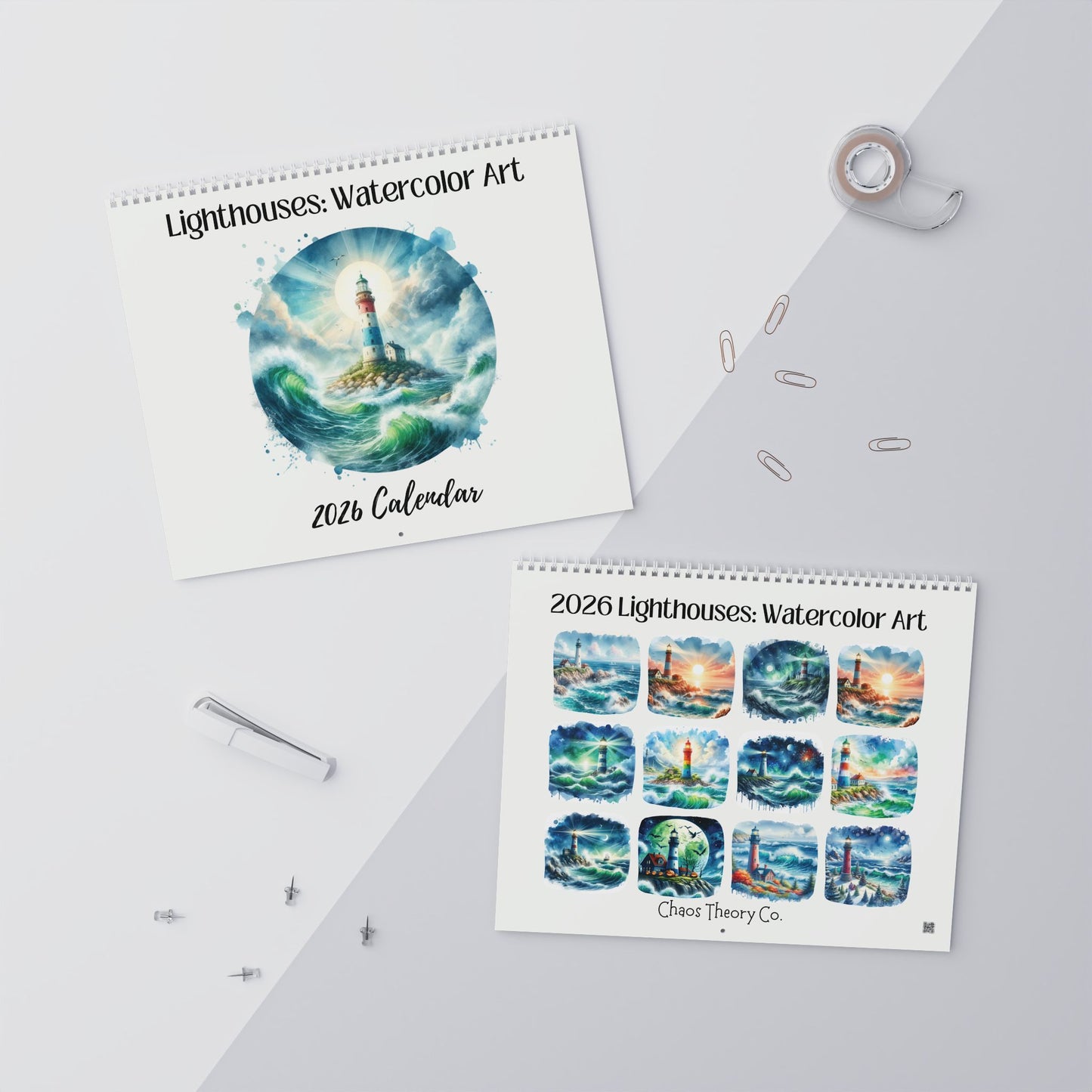 Lighthouse Watercolor Art 2026 Wall Calendar – Coastal Scenic Artwork