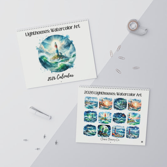 Lighthouse Watercolor Art 2026 Wall Calendar – Coastal Scenic Artwork