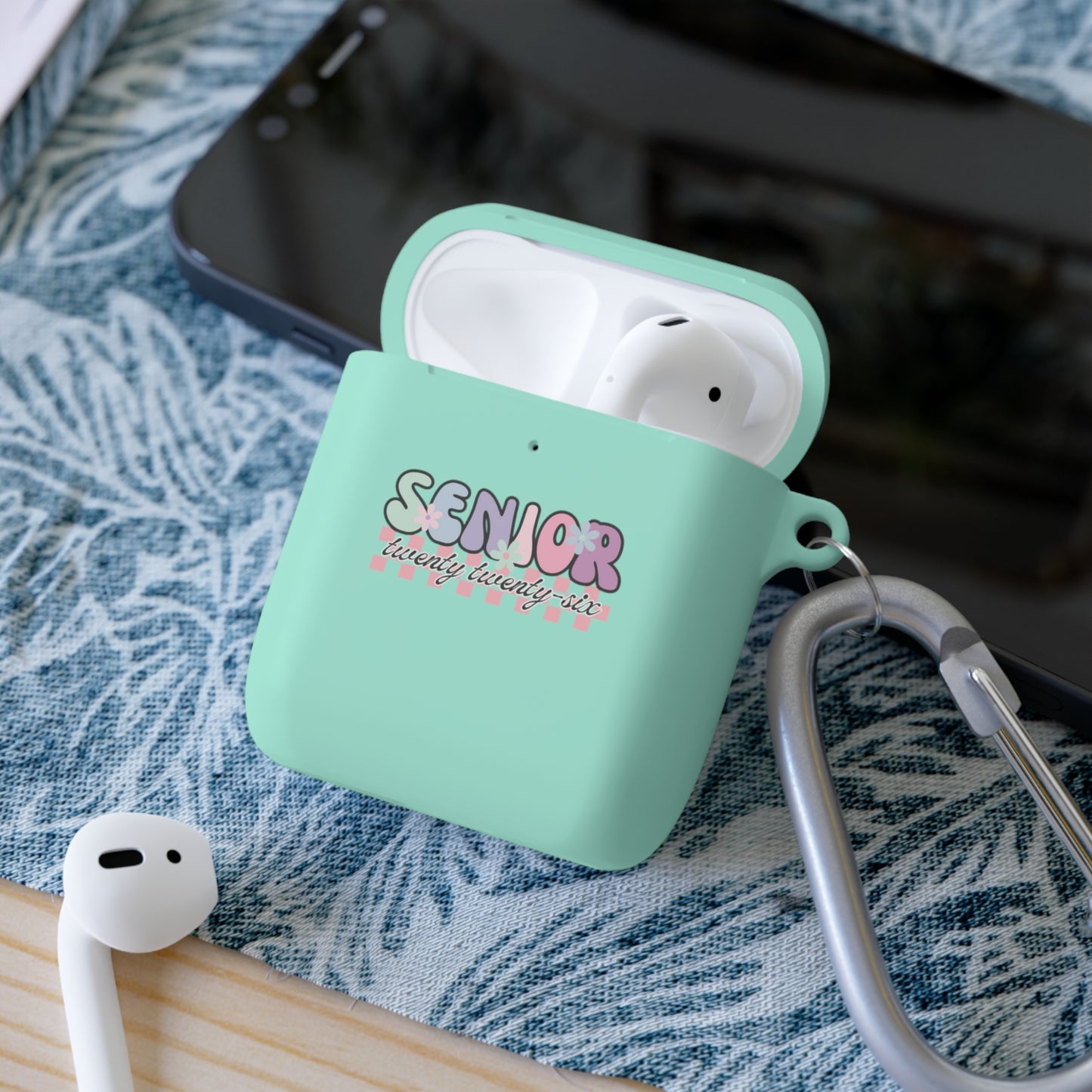 Retro Senior Pastel Class of 2026 AirPods Case Cover – TPU Protective Case with Carabiner