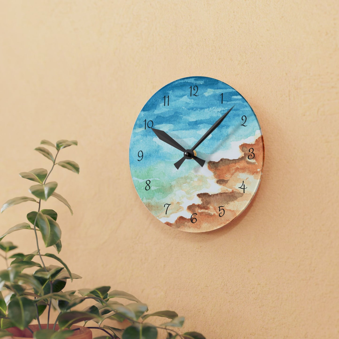 Nautical Watercolor Acrylic Wall Clock | Round and Square Options | Coastal Home Decor | 8" & 10.75" Acrylic Clock
