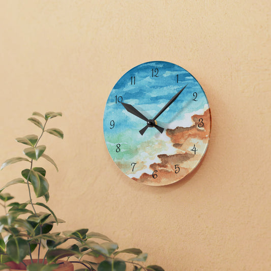 Nautical Watercolor Acrylic Wall Clock | Round and Square Options | Coastal Home Decor | 8" & 10.75" Acrylic Clock