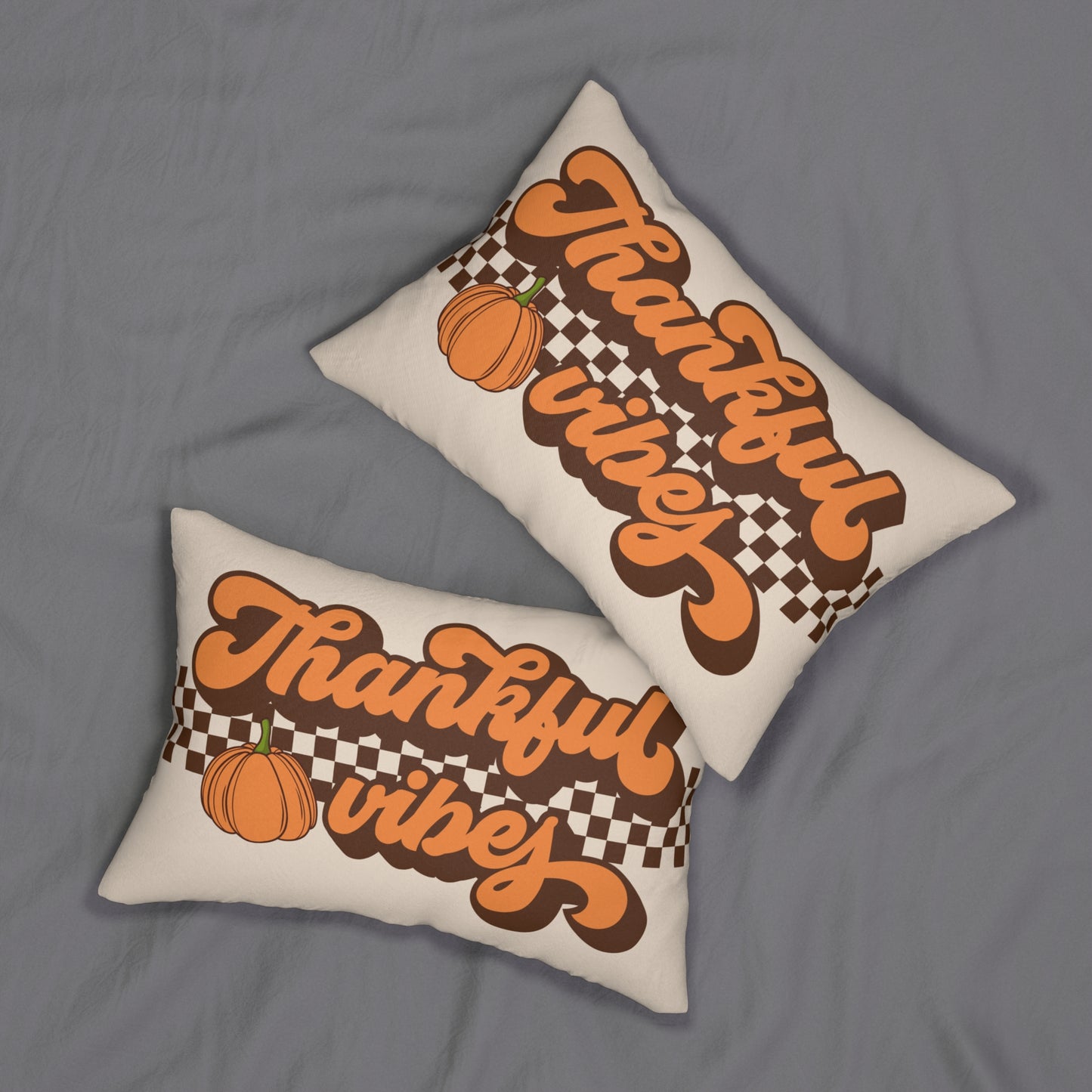 Thankful Vibes Retro Lumbar Pillow – Cozy Thanksgiving & Autumn Home Décor Accent