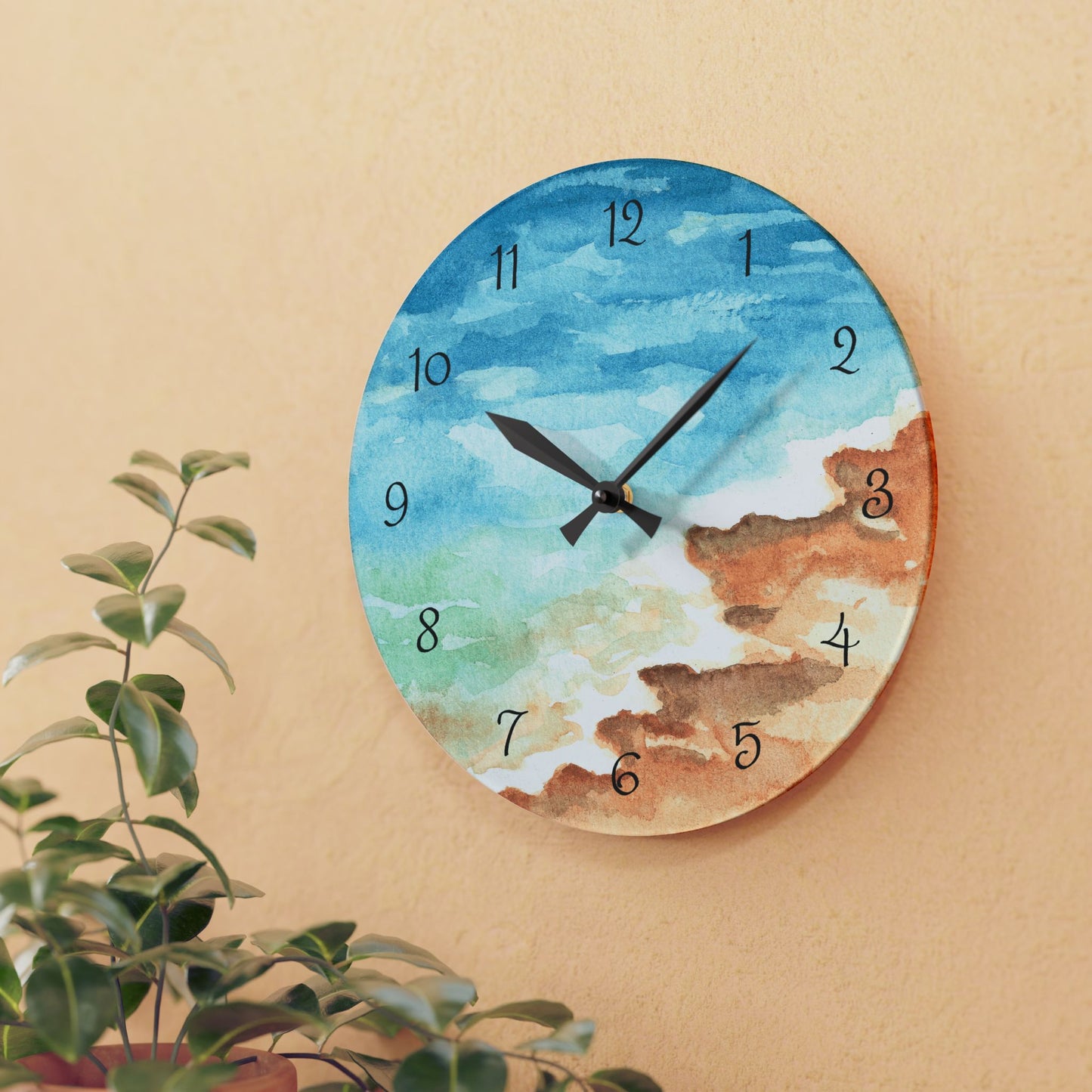 Nautical Watercolor Acrylic Wall Clock | Round and Square Options | Coastal Home Decor | 8" & 10.75" Acrylic Clock