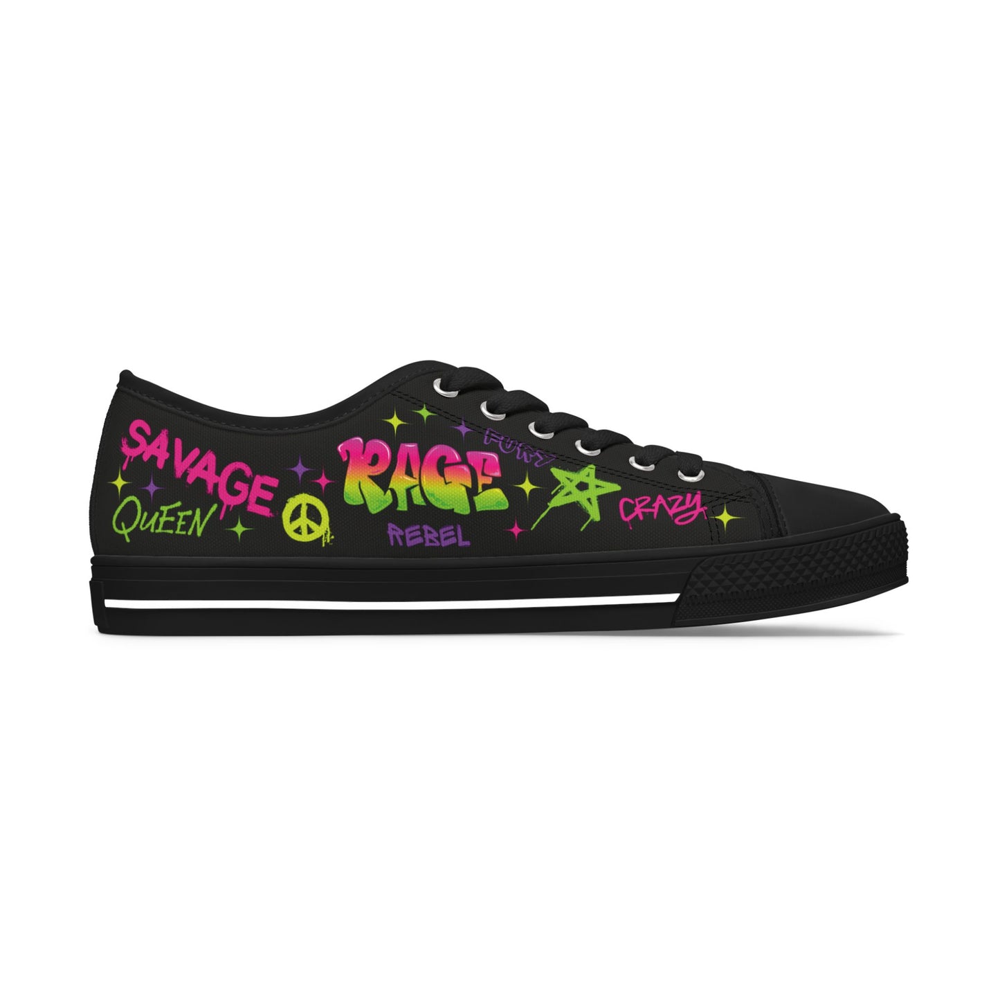Rage Against the Patriarchy Graffiti Women’s Low-Top Sneakers – Bold, Feminist Streetwear Footwear