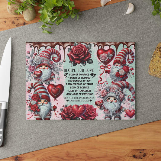Gnome Love Glass Cutting Board – Tempered Glass Kitchen Board with Vibrant Whimsical Art