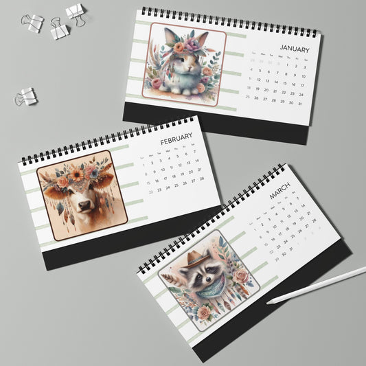 Three spiral-bound calendars for January, February, and March on a gray background.