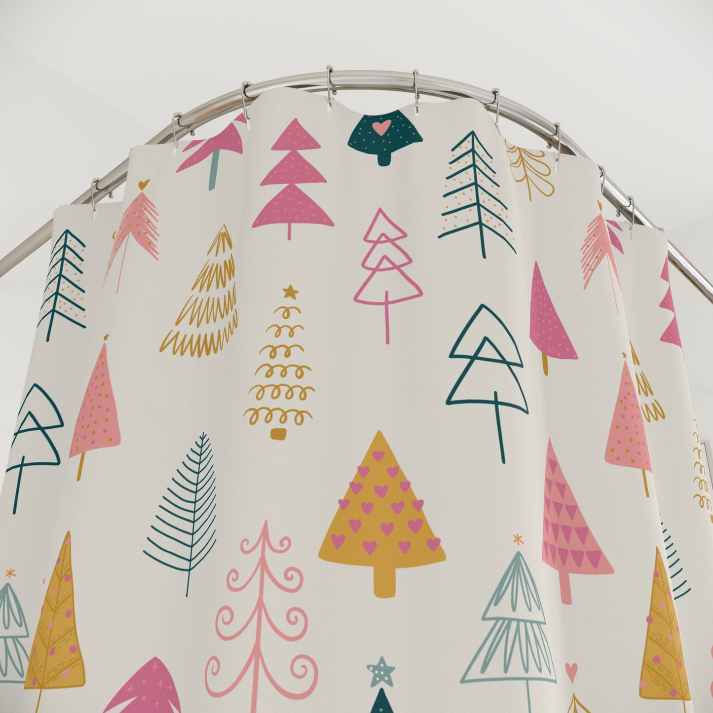 Boho Christmas Tree Shower Curtain- Holiday Bathroom Decor
