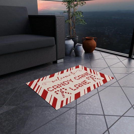 welcome to candy cane lane door mat, 