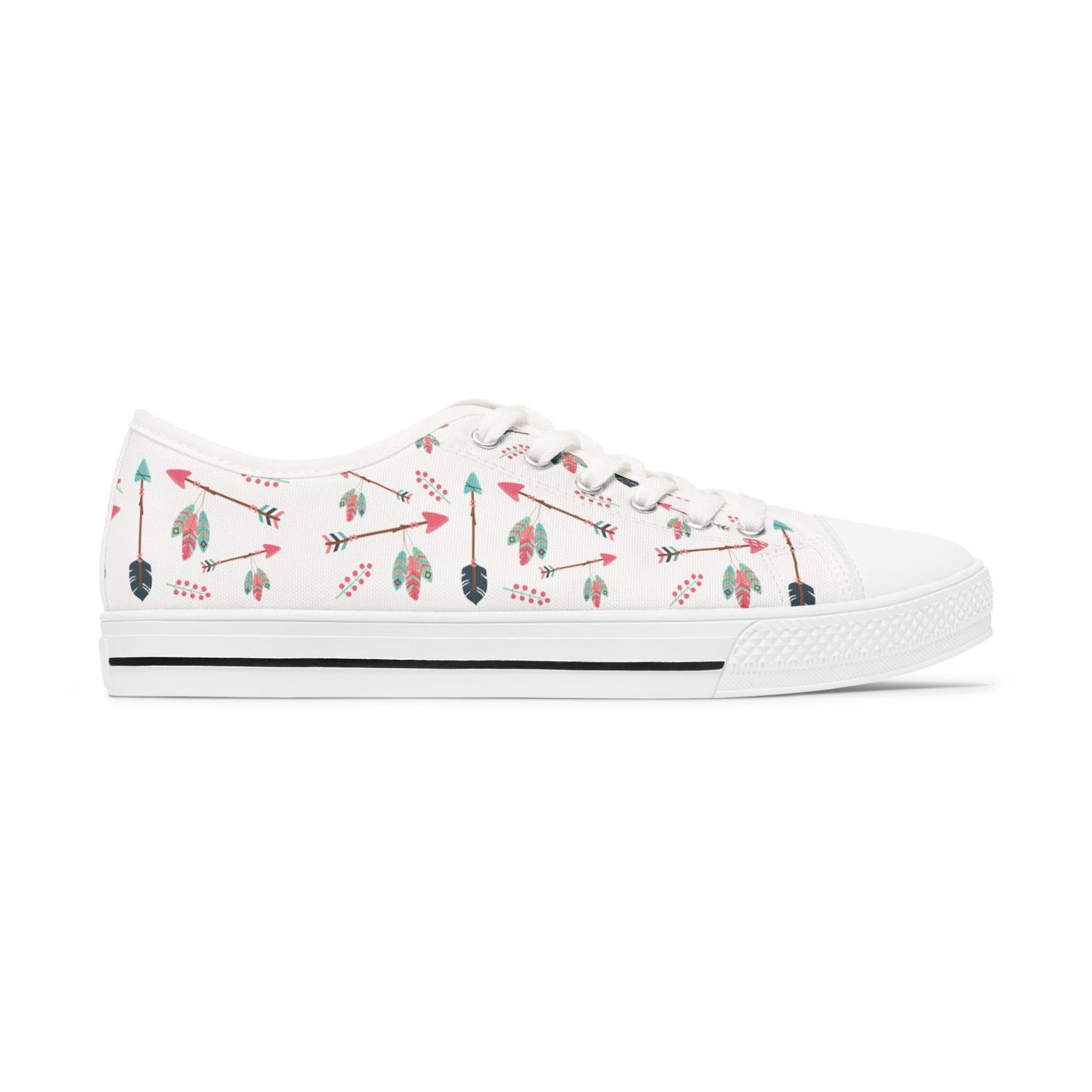 White sneaker with white soles with arrow pattern on a white background