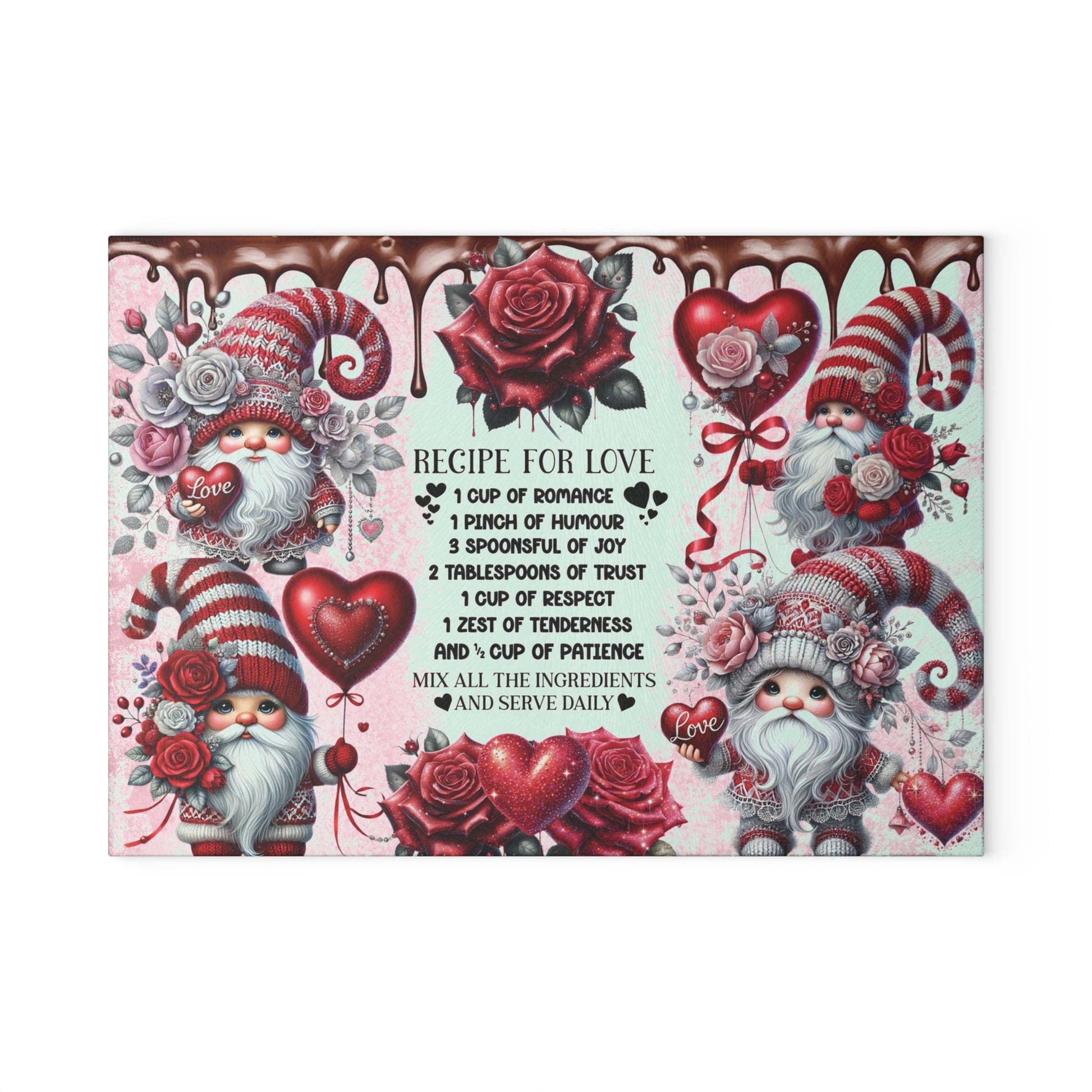 valentines gnomes cutting board, recipe for love